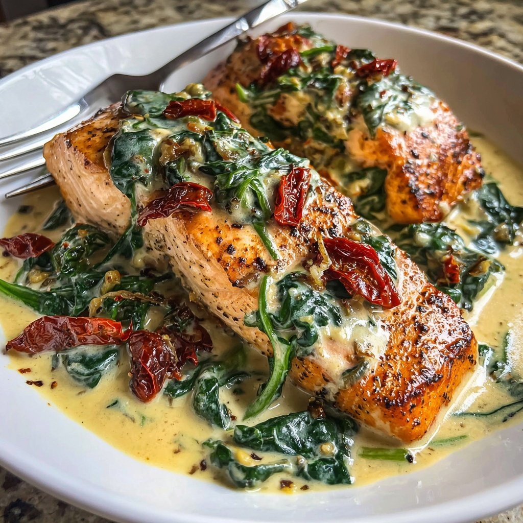 Creamy Tuscan Salmon for Two