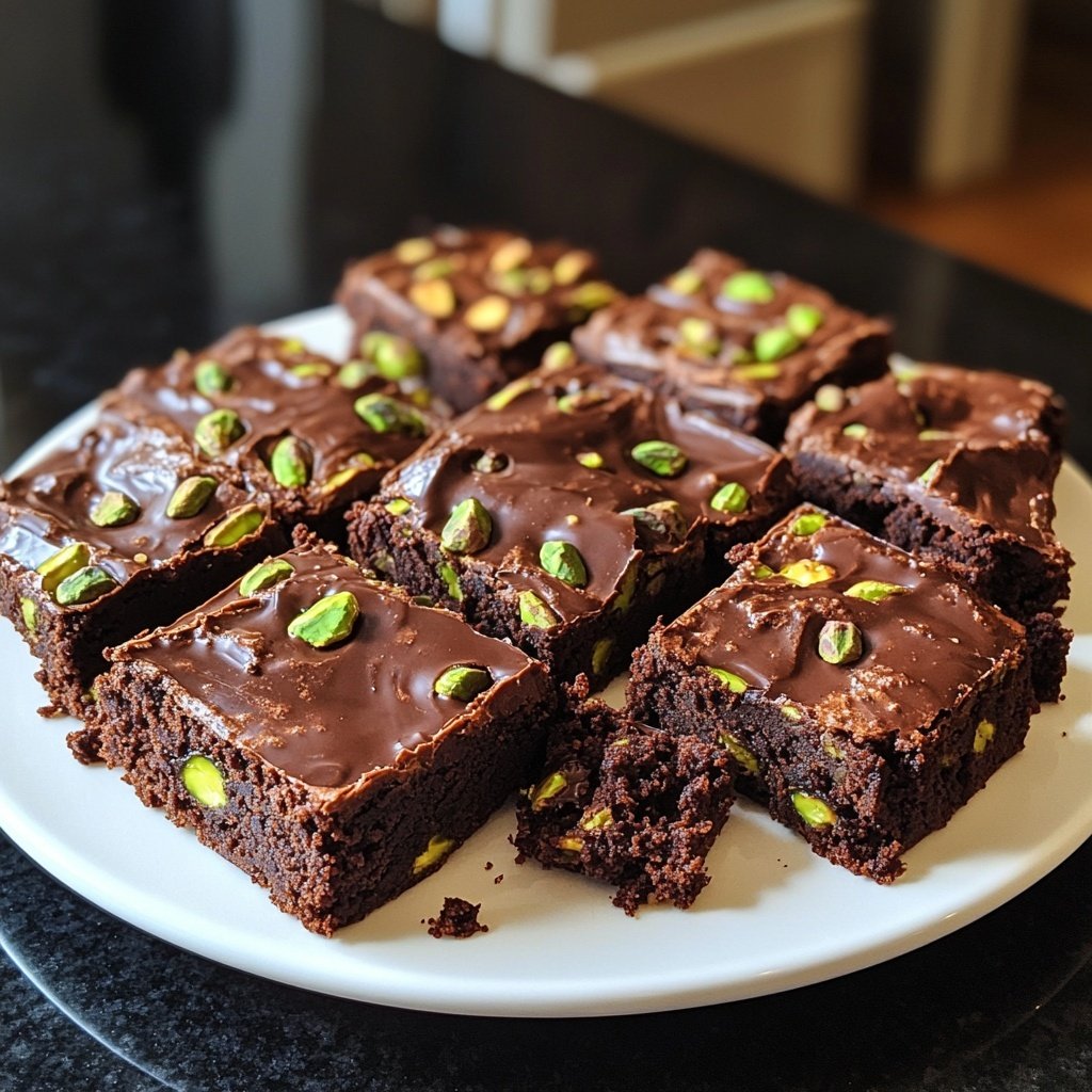 Chocolate Pistachio Brownie Squares