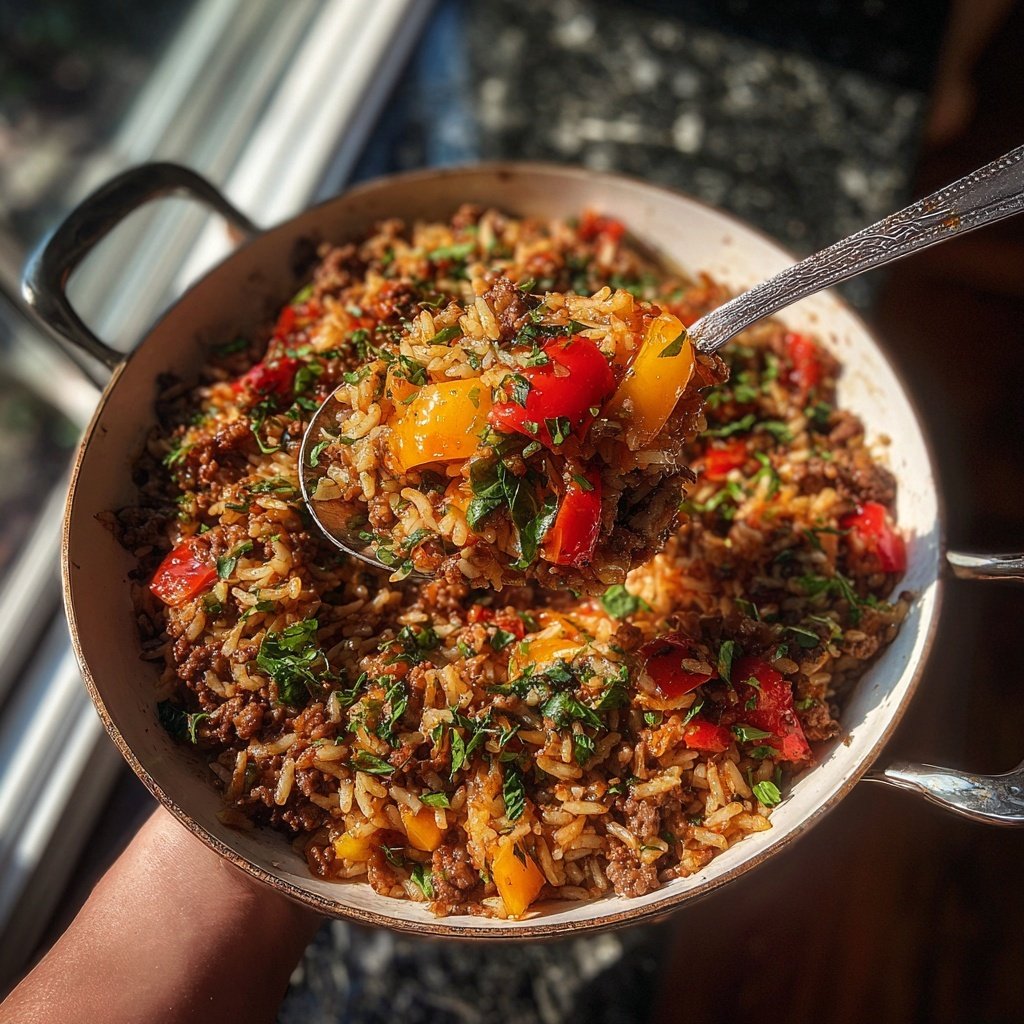 Ground Beef And Onion Rice Skillet