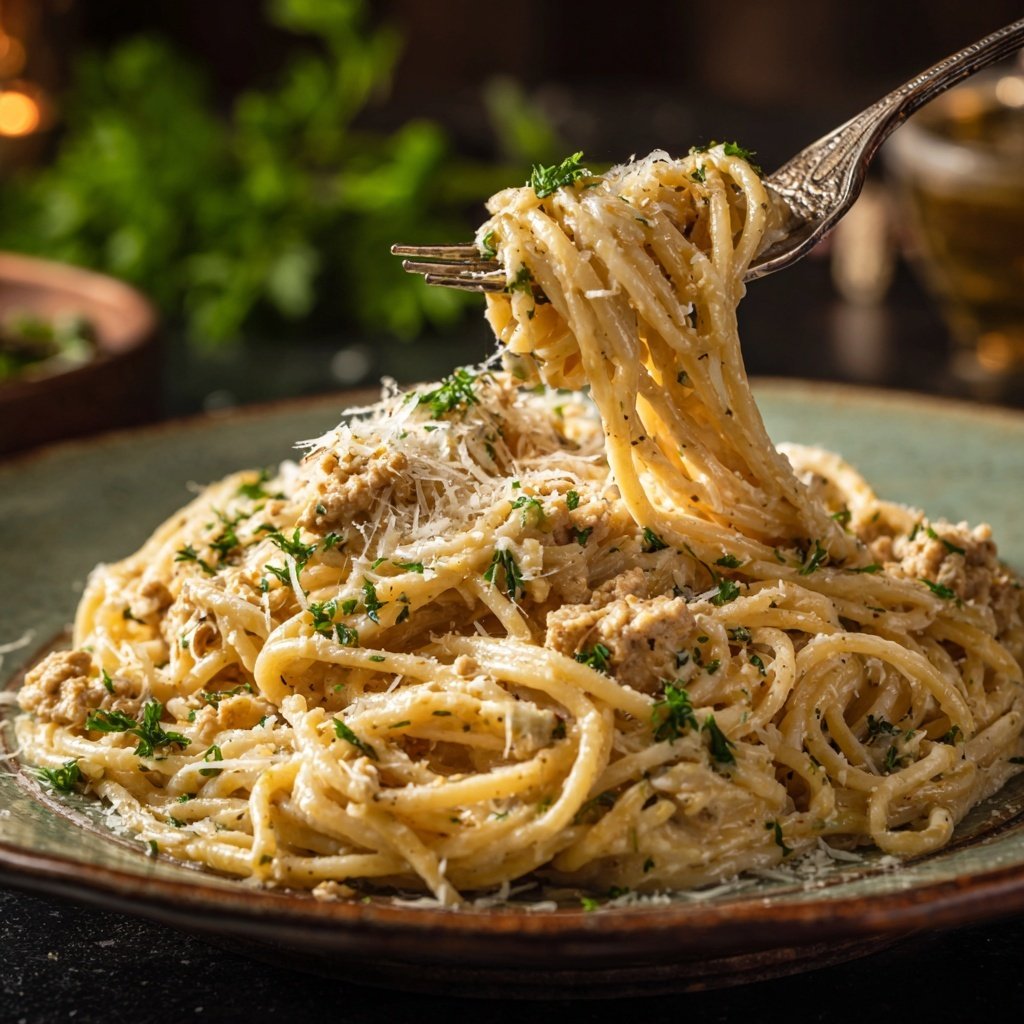 Ground Chicken Alfredo Pasta